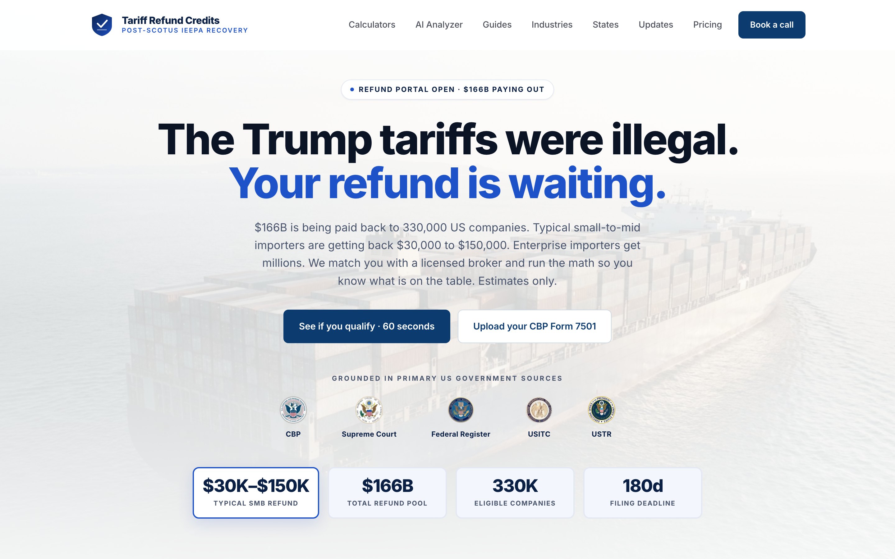 Tariff Refund Credits website